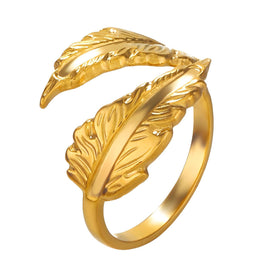 "Leaves" Ring, 18K Gold Plated Steel