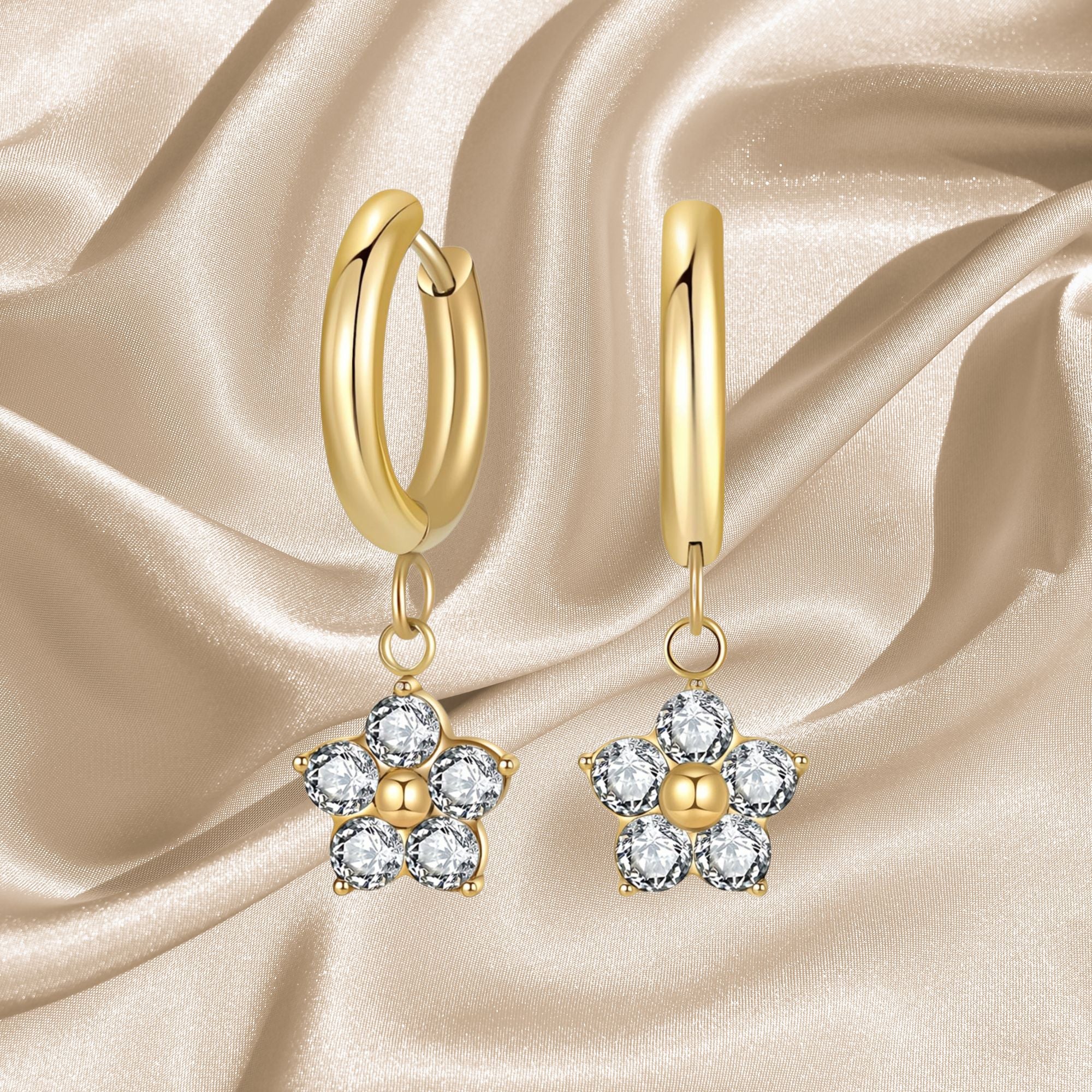 "Flowers" Earrings, 18K Gold Plated Steel