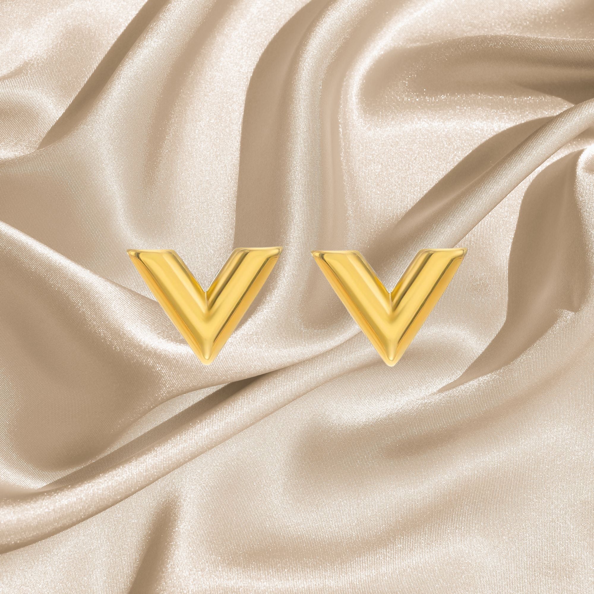"V" Earrings, 18K Gold Plated Steel