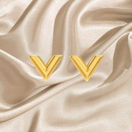 "V" Earrings, 18K Gold Plated Steel
