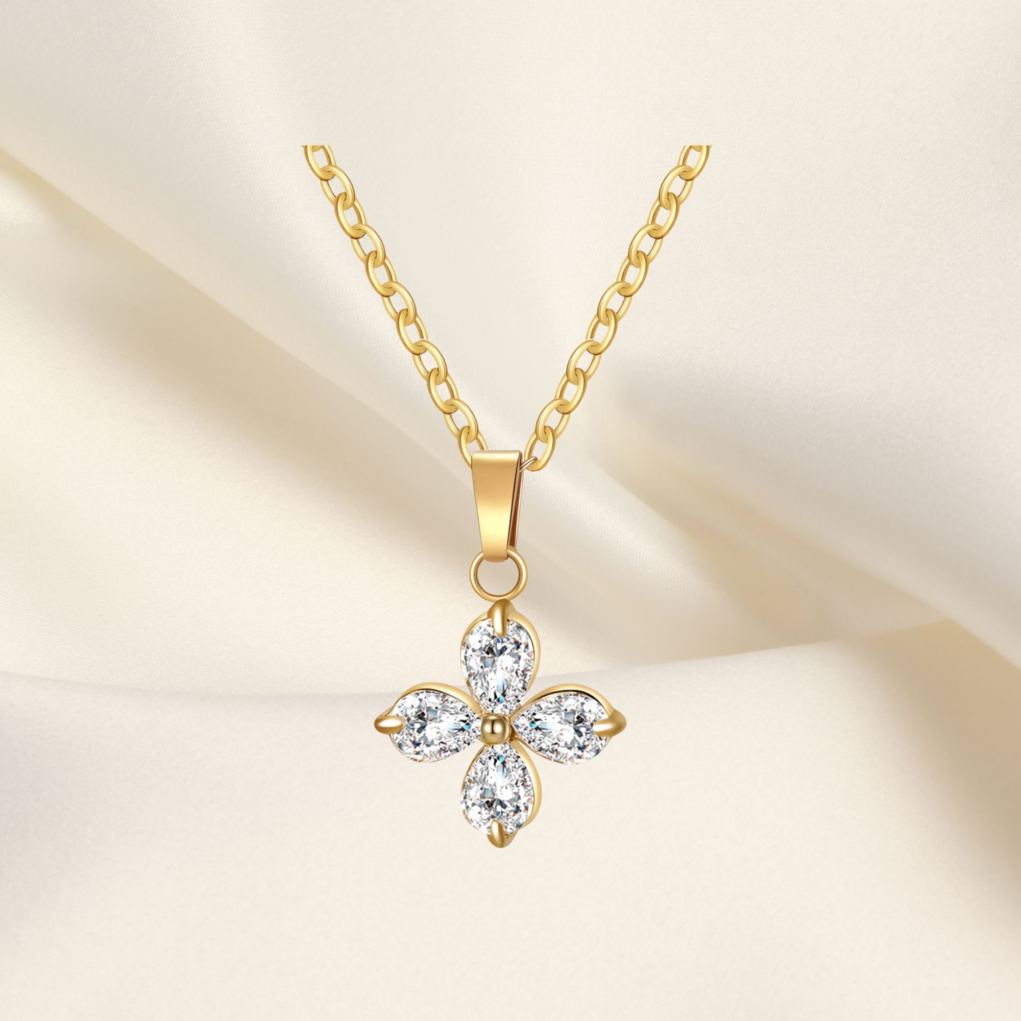 "Flower" Necklace, 18K Gold Plated Steel
