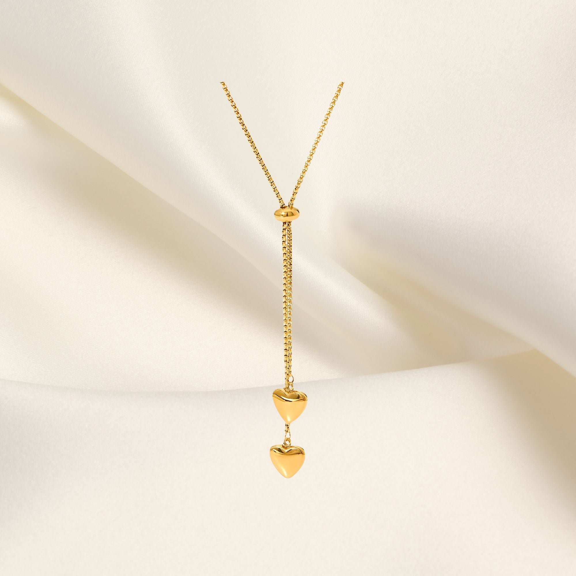 Double "Hearts" Necklace, 18K Gold Plated Steel