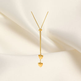 Double "Hearts" Necklace, 18K Gold Plated Steel