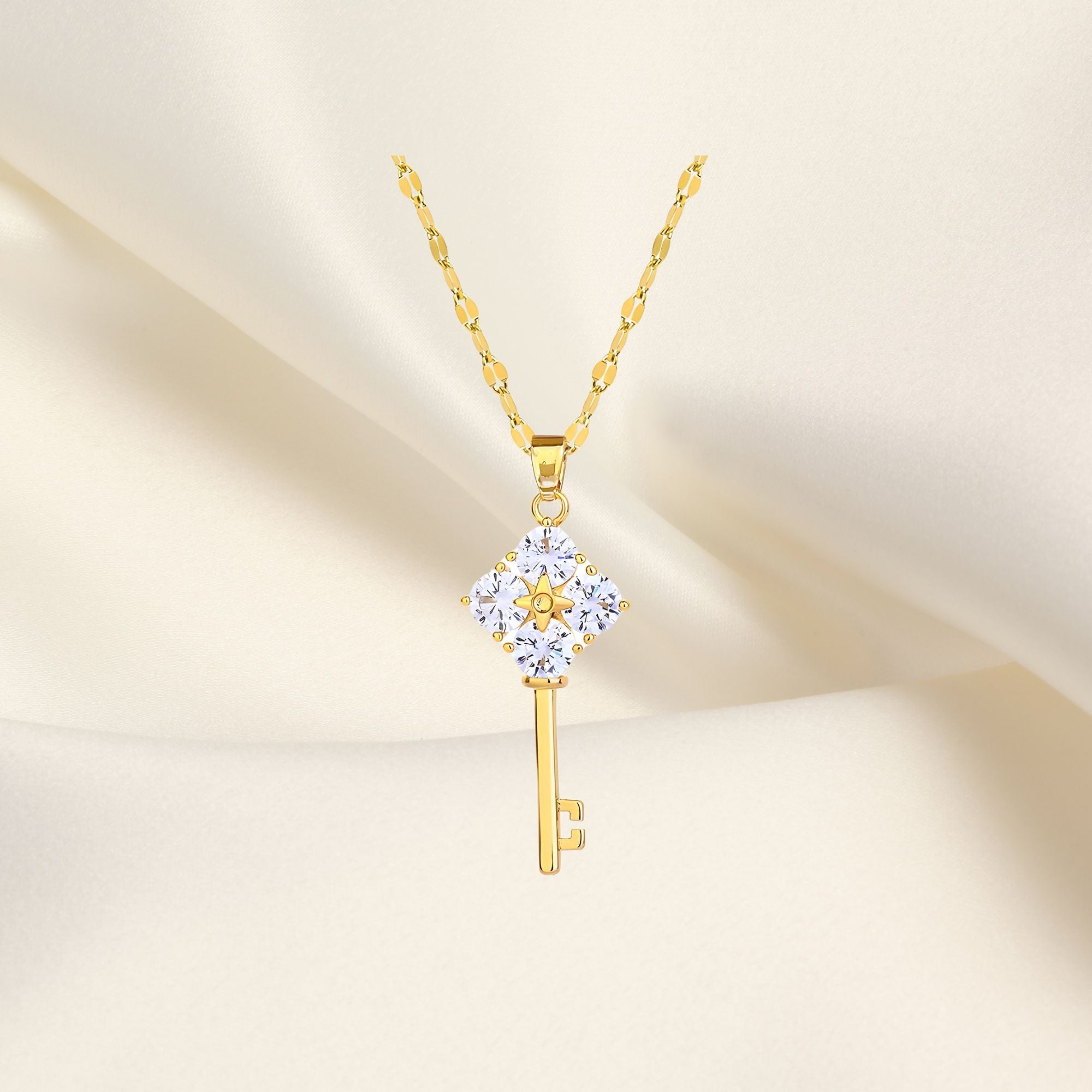 Key Necklace, 18K Gold Plated Steel