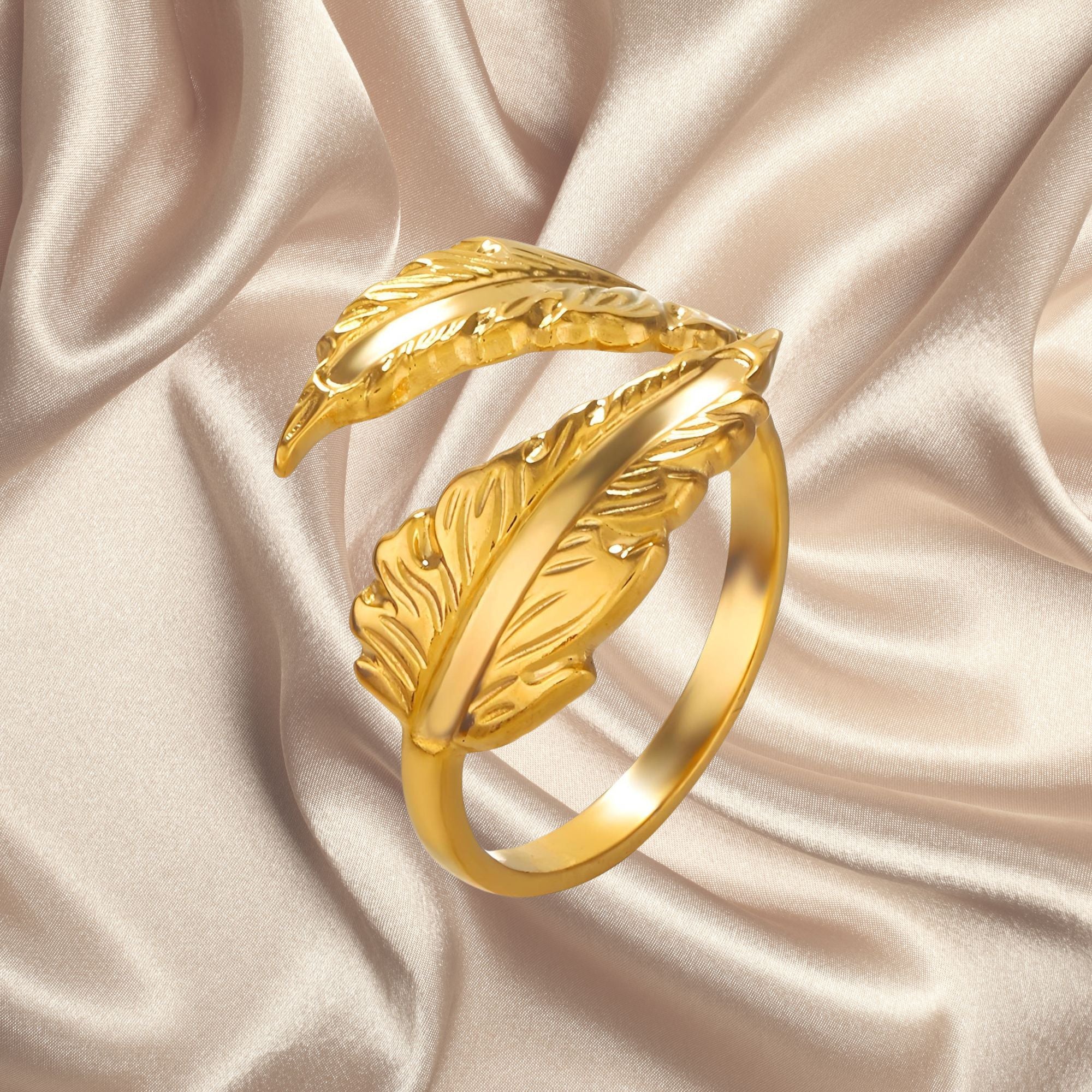 "Leaves" Ring, 18K Gold Plated Steel