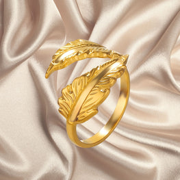 "Leaves" Ring, 18K Gold Plated Steel