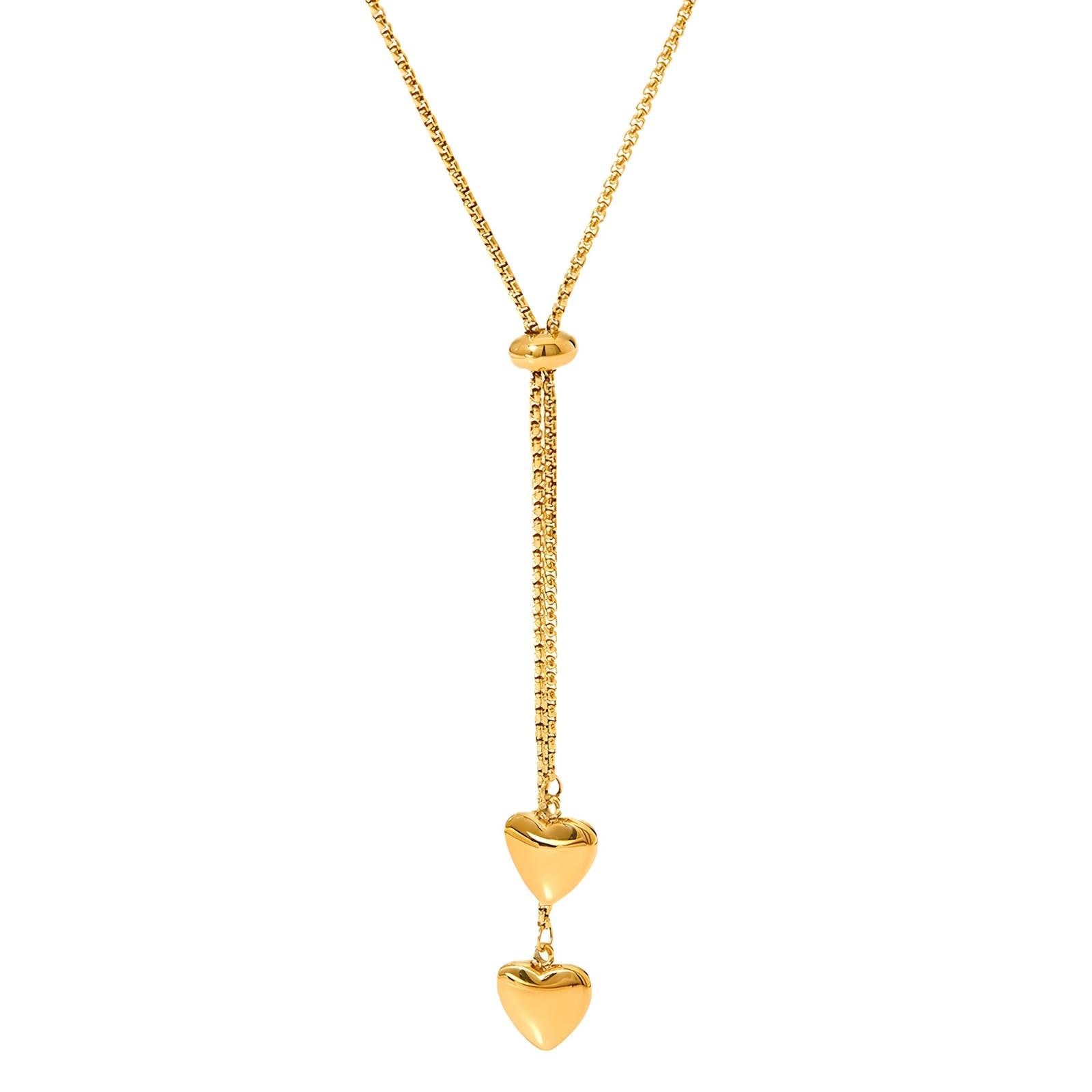 Double "Hearts" Necklace, 18K Gold Plated Steel